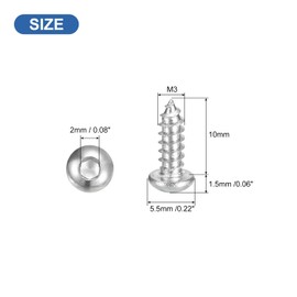 sourcing map Hex Socket Self Tapping Screws, M3 x 10mm 304 Stainless Steel Wood Screw 200pcs
