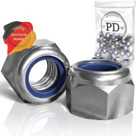 PD® Self-locking nuts M14 (DIN 982 / ISO 7040), locking nuts made of stainless steel A2 V2A, hexagonal nuts with plastic clamping part, stop nuts, lock nuts set, pack of 10