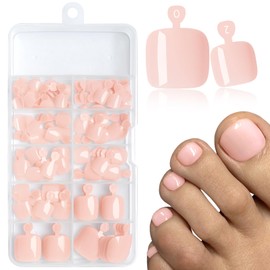 AddFavor 120pcs Pink Press on Toenails for Women, Toe Nail Press on Square Fake Toenails Nude Pink Full Cover Toenail Press ons Fake Toe Nail Tips Glue on Toenails, 12 Sizes Toe Press on Nails