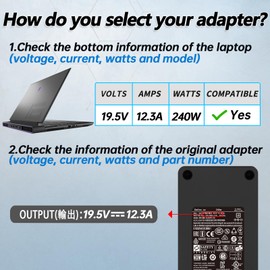 240W AC Charger for Alienware 15 17 M15 M16 M17 M18X X51 R2 R3 R4 R5 R7 G3 G5 G7 G15 G16 Series Precision M6800 M6700 M6400 J211H Gaming Laptop Computer Power Supply Adapter Cord