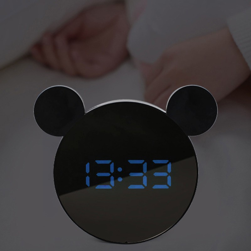 Mirror Alarm Clock 2 Level Brightness Adjustment Ear Design LED