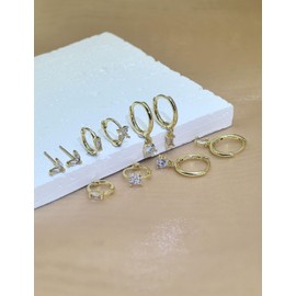 Degolso 5pairs Gold Hoop Earrings Set for Women – 14K Gold Plated Hypoallergenic Earrings Stacks Trendy Small Gold Studs Huggie Hoops Dangle Earrings Set for Sensitive Ears Tarnish Free Gold Jewelry