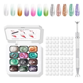 finger secret 12 Colors Ombre Gel Pat Nail Polish Set,Ombre Pigment for Nails,Gradient Painting Gel with 100Pcs Nail Sponges for 3D Gels Nail Art Patting in Salon or Home Use