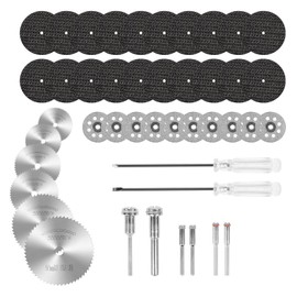 44PCS Diamond Cutting Discs for Dremel Rotary Tool, 10PCS Diamond Cutting Wheel, 6PCS HSS Circular Saw Blades, 20PCS Resin Cutting Discs, 6PCS Mandrels with 2 Screwdrivers for Wood Metal Plastic