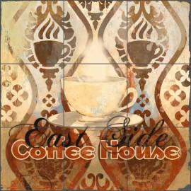 Artwork On Tile Ceramic Tile Mural Backsplash Evelia Coffee House Kitchen Art OB-ES84e - 18" x 18" on 6" tiles