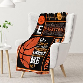 Basketball Blanket - Soft, Plush & Warm - 50x40 Inches Small Blanket for Crib, Sofa - Brown Sports Throw Blanket Gifts for Boys, Girls