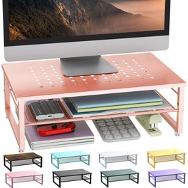 gianotter 2-Tier Metal Monitor Stand Riser, Desk Organizer for Monitor, Office Desk Storage Organizer for Office Supplies (Rose Gold)