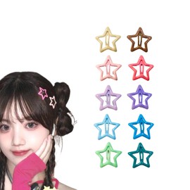 EZ PEACH Hair Clips, Cute Snap Hair Clips, Hairpins, Patching Pin, Sleep, Bangs, Stars, Kids Hair Clips, Color Pins, Arrangement Pins, for Kids, Adults, Hair Ornaments, Hair Clips, Hair Clips, Set of 10 (Star 02)