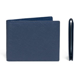 maskfactory stwees bifold leather wallets - Ultra slim, RFID, Front pocket, slim, ID window (Pocket style F, Navy), Navy, Slime Fashin