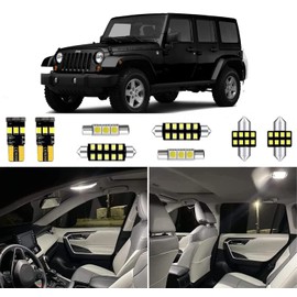 6pcs Wrangler Interior LED Lights Replacement for 2007 2008 2009 2010 2011 2012 2013 2014 2015 2016 2017 2018 Jeep Wrangler JK 6000K Super Bright White interior LED bulbs package + Installation Tool
