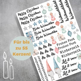 A4 Kerzentattoos Weihnachten | Weihnachts-Wichtel | Kerzenfolie für Kerzen | Tattoo Folie Advent | Wasserschiebefolie für Stabkerzen | Set Christmas | DIY Kerzenaufkleber