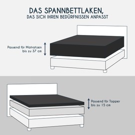 Dreamzie Premium fitted sheet, 90 x 200 cm, 100 x 200 cm, 37 cm side height, also for box spring bed and waterbed, bed sheet, box spring bed, 100% jersey cotton, 150 g/m², Oeko-Tex, dark grey