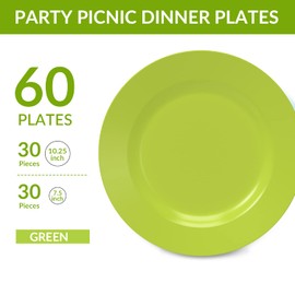 Plastic Plates Disposable 60 PCS, Heavy Duty 30 Dinner Plates 10.25" and 30 Dessert Plates 7.5" for Party, Green