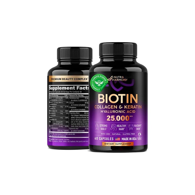 Vitaminas De Biotina Con Colágeno Y Queratina 60 Capsulas Sabor