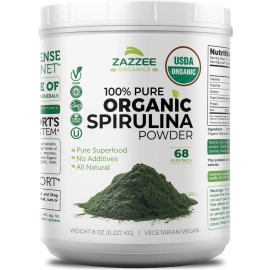 Zazzee Organic Spirulina Powder, 8 Ounces, USDA Certified, 68 Servings, 100% Pure