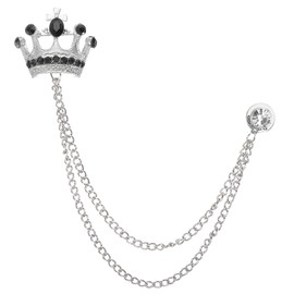 PATIKIL Crown Hanging Chain Brooch Pins, Rhinestone Suit Pins Fashion Crystal Lapel Pins for Women Men Clothes Dress Bouquet Coat Hat Bag, Silver (Black)