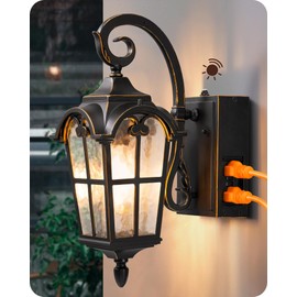 EDISHINE Dusk to Dawn Outdoor Wall Lights, Porch Light Fixture with GFCI Outlet, Exterior Wall Lantern with E26 Socket, Waterproof Outside Wall Sconce Wall Mount Lamp for Front Door, Patio, Garage