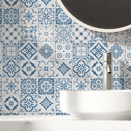 RE-COVERTILES - Tile Stickers Bathroom and Kitchen 24 Pieces 10 x 10 cm - PS00104 PVC Wall Decoration Waterproof Tiles Mosaic Style Azulejos Cement Tiles
