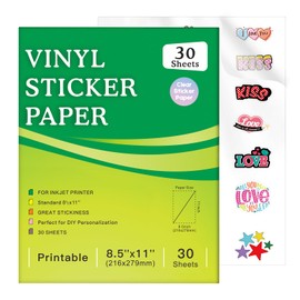 30 Sheets Printable Clear Sticker Paper for Inkjet Printer, Premium Vinyl Transparent Sticker Paper Waterproof, Dries Quickly, Vivid Colors, Tear Resistant, 8.5x11" Labels Great for Cutting Machines