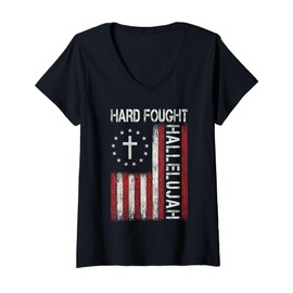 Womens Hard Fought Hallelujah God Jesus Christian Faith Religious V-Neck T-Shirt