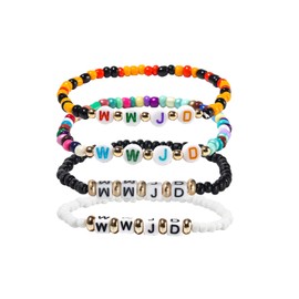 Pingyongchang WWJD Bracelets Colorful Beaded Elastic Bracelets for Women What Would Jesus Layered Letter Bracelets Inspirational Religious Reminder for Women Men Gifts Jewelry-A