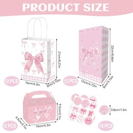 FCKLVMC 36 Pcs Pink Party Favor Bags and 18 Stickers, 3 Size Bow Gift Candy Bags for Wedding Favors Engagement Parties Birthday