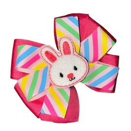 Easter Bunny Pinwheel Hair Bow 4" Pink Purple