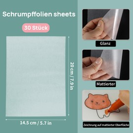 Suofuolef Pack of 30 Semi-Transparent Shrink Films, 20 x 14.5 cm Shrink Art Paper for Key Chains, Earrings, Brooch, Crafts, DIY