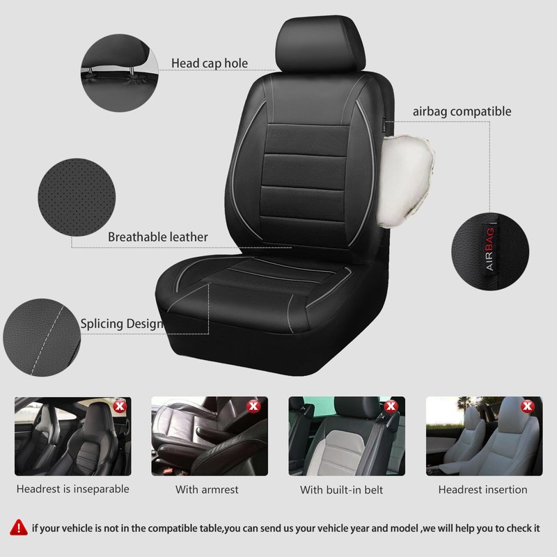 CAR PASS Universal Reflect Piping Leather Car Seat Cover, Fit