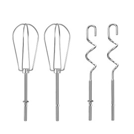 4 PCS Hand Mixer Attachments Beater, 2 Styles (Dough Hooks and Beaters) Stainless Steel Replacement Beaters Electric Mixer Parts Compatible with KitchenAid Hand Mixers