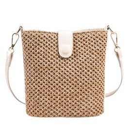 Women Straw Crossbody Bag Beach Handmade Rattan Shoulder Bags Hand Woven Leather Straps Straw Clutch Purse Vacation