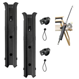 2-Pack Rotatable Fishing Rod Holders with Adjustable Mount Clamp - Compatible with Bike Racks, Boats, Kayaks, Motorcycles & Carts (Fishing Chair/Bicycle Accessories) (Black)