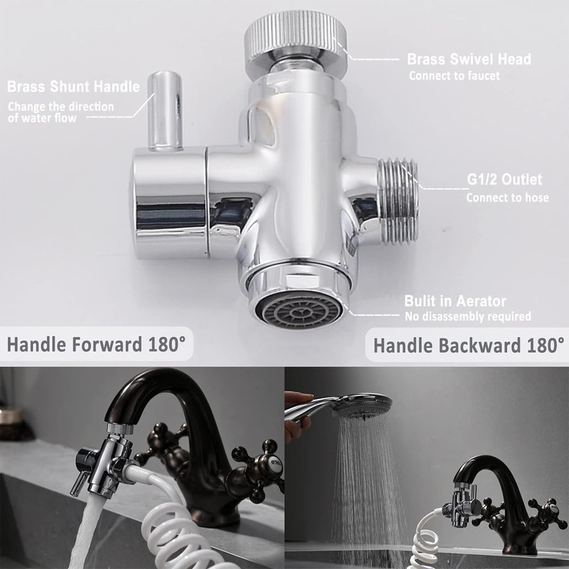 Brass Diverter Valve with Aerator, 3 Way Splitter with Male