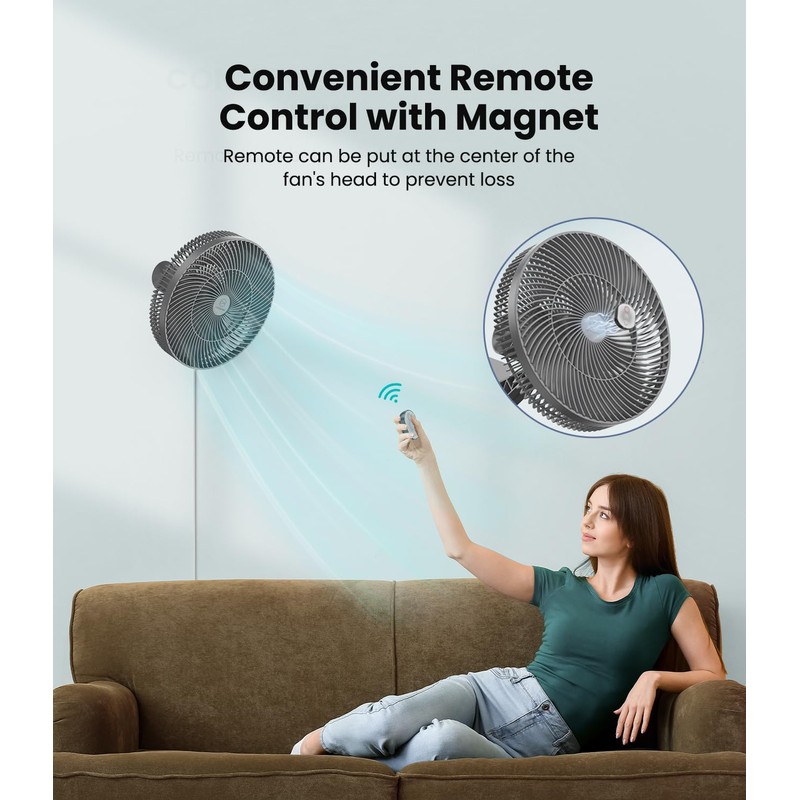 LEMOISTAR 12" Wall Mounted Fan with Remote Control, 90° Oscillating,