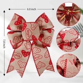 SIMISI RIBBON Burlap Wreath Bow Valentine's Day Red Heart Bows for Wedding Decor DIY Crafts Proposing Gift Ribbon Bow Ornaments 6 x 7.8 Inch