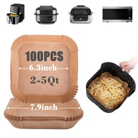 GOAUS Air Fryer 100pcs Square Paper Liners Disposable for 2 to 5 Qt Basket, 6.3 inch Unbleached Non-Stick Oil-Proof Parchment Paper