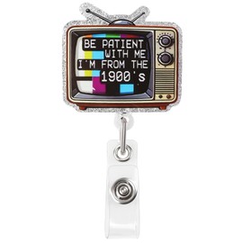 Loghohu Funny Nurse Badge Reel, Nursing Badge Reel Retractable Clip Be Patient with Me I'm from The 1900's Retro TV ID Card Holder for Nurse Doctor Medical Worker