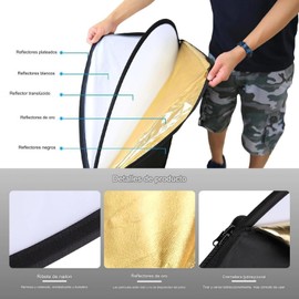 MOFEELE Juego de Reflectores de luz Fotografia 5 en 1, 60*90cm Oval Reflector Rebotador Plegable, Include Traslucent, Blanco, Negro, Plata y Oro Ideal para Fotografía Iluminación de Estudio (60X90CM)