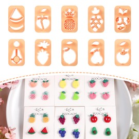 Puocaon Fruit Polymer Clay Cutters - 10 Pcs Fruits Clay Cutters with Seperate Leaves Shape, Strawberry Polymer Clay Earring Cutters, Small Stud Clay Earring Cutters, Peach Pineapple Clay Cutters