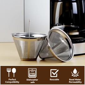 Paquete de 2 filtros de café reutilizables compatibles con la cafetera Cuisinart 12-14 tazas, filtros permanentes de cono inoxidable para Cuisinart DCC-3200NAS