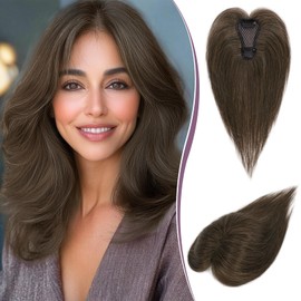 RUWISS Hair Toppers for Women Real Human Hair – Lightweight Brown Clip-in Hair Piece for Thinning Hair, Fluffy Straight Hair Topper without/with Bangs Hair Pieces for Women