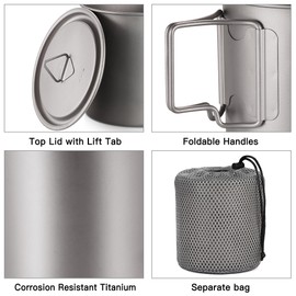 Aomiun Ultralight Titanium Cup Outdoor Portable 2PCS Cup Set 350ml 650ml Camping Picnic Water Cup Mug with Foldable Handle