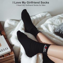 Dazhshun Gifts for Boyfriend I Love My Girlfriend Socks,Anniversary Engagements Christmas Valentines Day Birthday Cute Gifts for Boyfriend/Him,Funny I Heart My Girlfriend Socks Ideas Gifts for Men