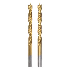 sourcing map 2pcs Brad Point Drill Bit 6.5mm(1/4") Dia Straight Round Shank Drill Metric Brad Point Spiral Twist Drill Bits for Carpenter Woodworking Plastic Rubber, Golden