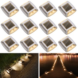 Solar Driveway Lights Dock Marine Lights 12 Pack Solar Deck Lights IP68 Waterproof Outdoor LED Solar Powered Warning Step Lights for Driveway Sidewalk Garden Pathway Walkway Stair Yard(Warm)