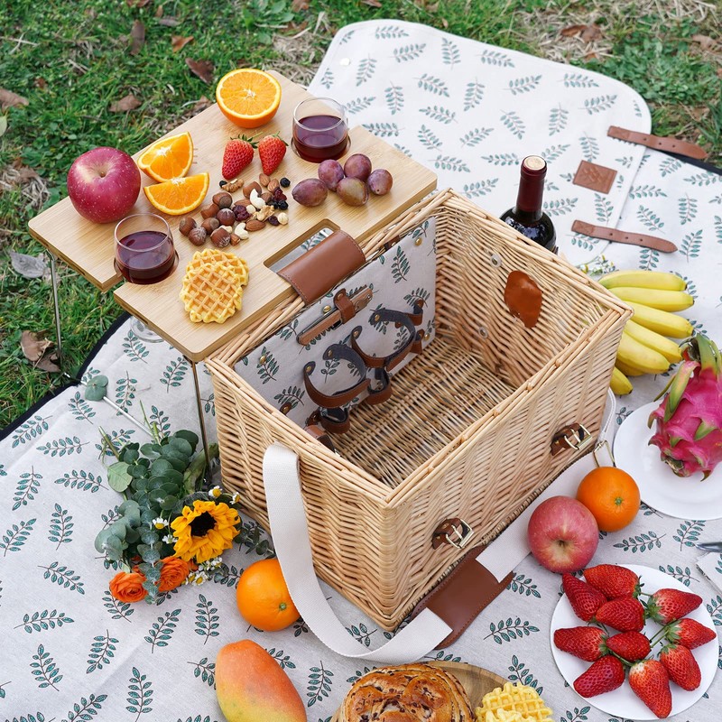 WILLOW WEAVE Picnic Basket with Table, Picnic Basket Set for