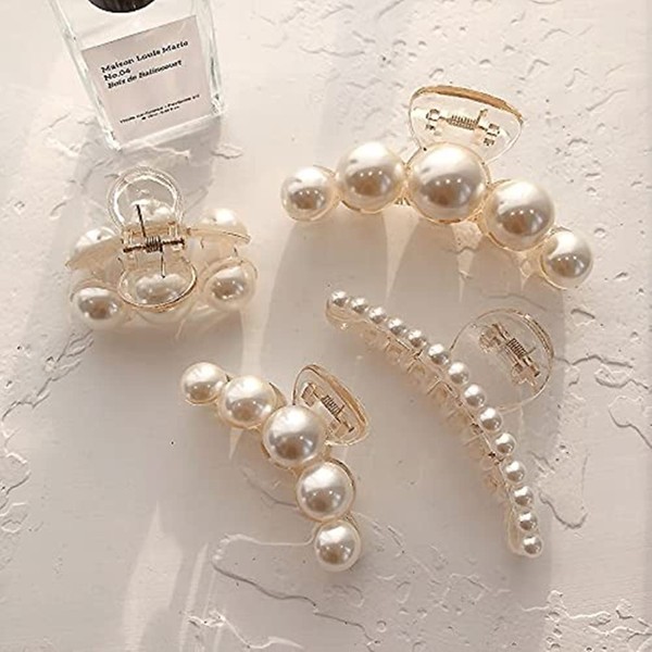 Pearl Claw Clips for Thick Hair Large Pearl Hair Jaw Clip Pins for Women Girls Fashion Hair Styling Accessories, 4 Pcs