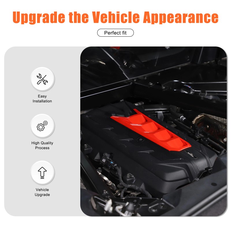 necar2020 Red Car Engine Bay U-Shaped Cover ABS Accessories Kit