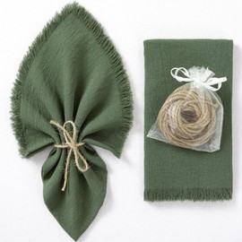Socomi Handmade Cloth Napkins Cotton Linen Napkins with Fringe Rustic Boho Fringe Napkins for Fall Thanksgiving Chirstmas Wedding Decoration (Set of 10, Olive Green)