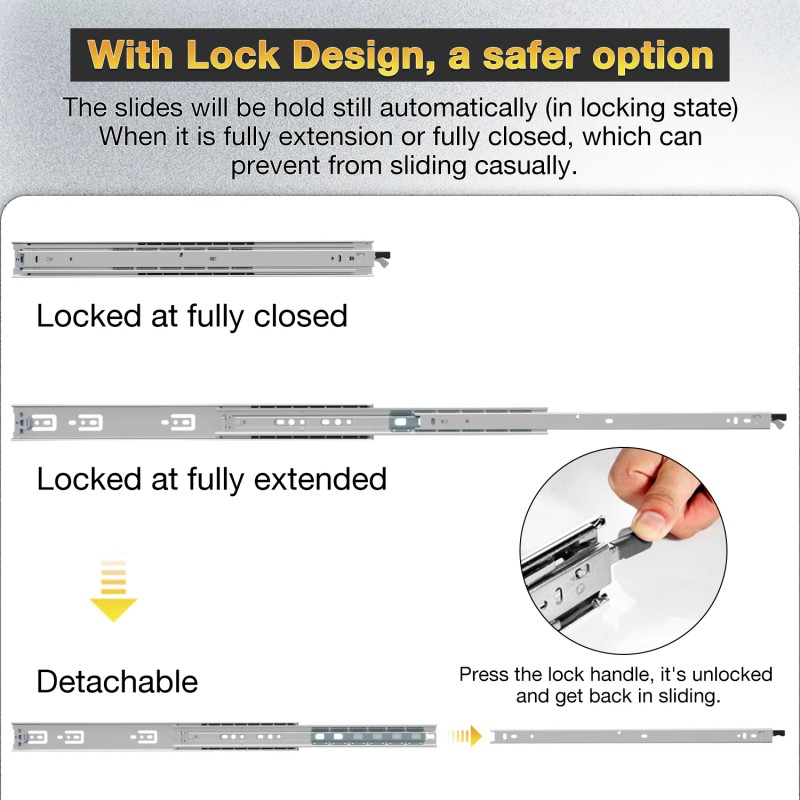 YENUO Heavy Duty Locking Drawer Slides 68kg Lbs - Full